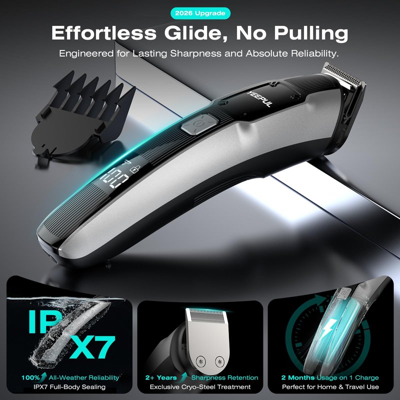 [2026 Upgrade] Beard Trimmer for Men, 12-in-1 Cordless Grooming Kit with Charging Dock, Professional Barber Hair Clippers, IPX7 Waterproof Body Groomer, Electric Razor for Nose/Ear/Mustache/Facial