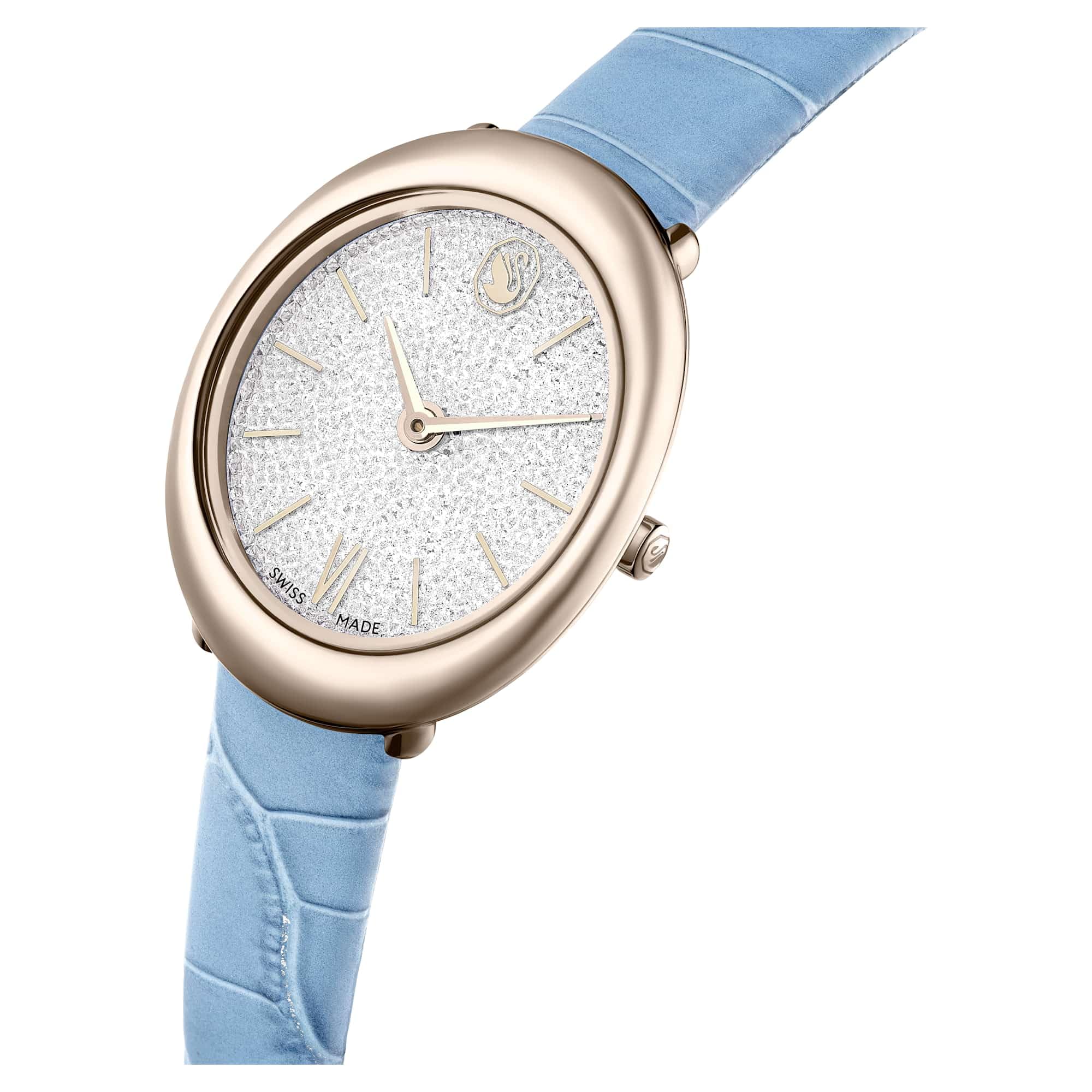 Swarovski Imber Watch, Swiss Made, Leather Strap, Blue, Champagne Gold-Tone Finish