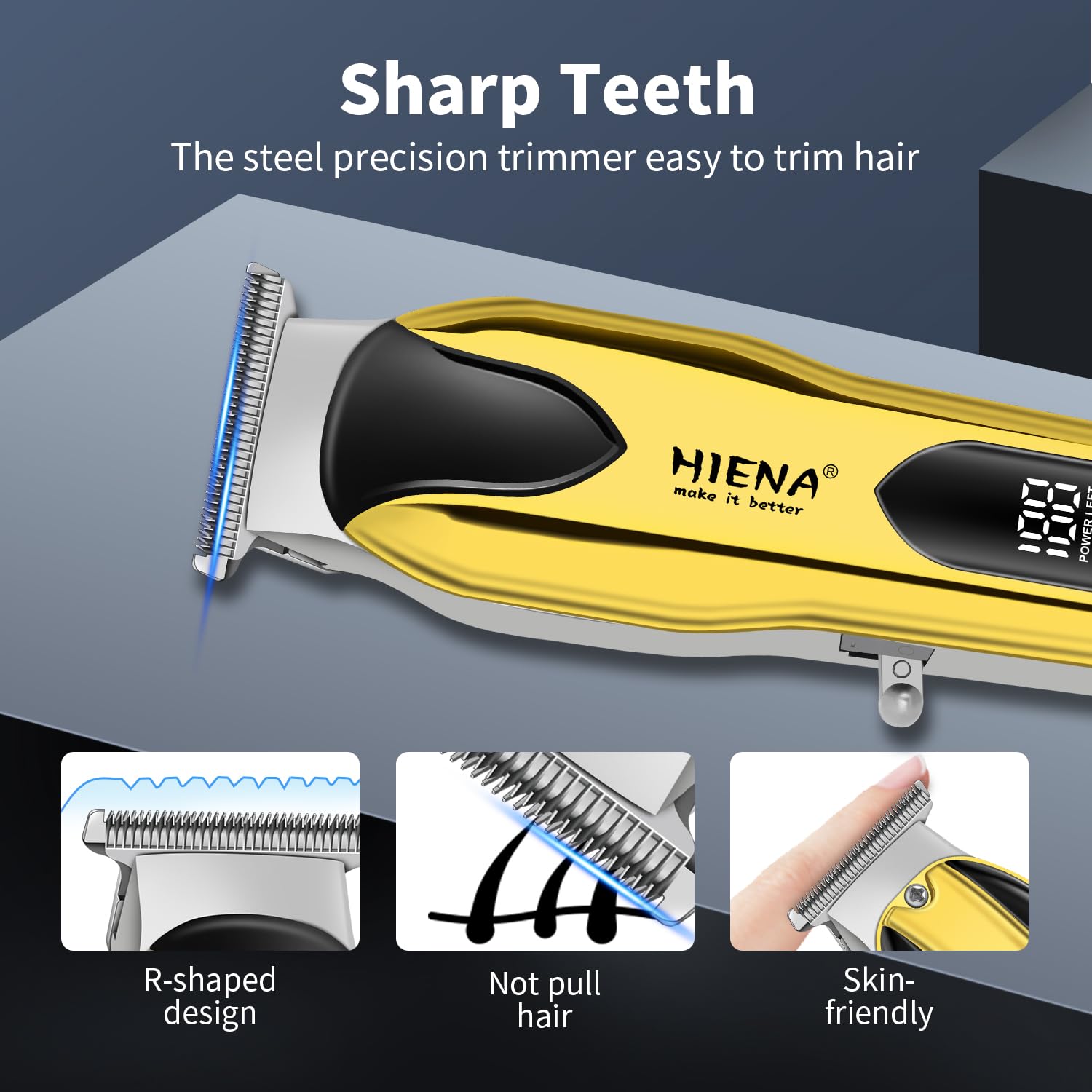 HIENA PRO Professional Hair Trimmer for Men,Cordless Hair Clippers, Electric T-Blade Beard Trimmer, USB Rechargeable Wireless Haircut Clippers, Gifts for Men