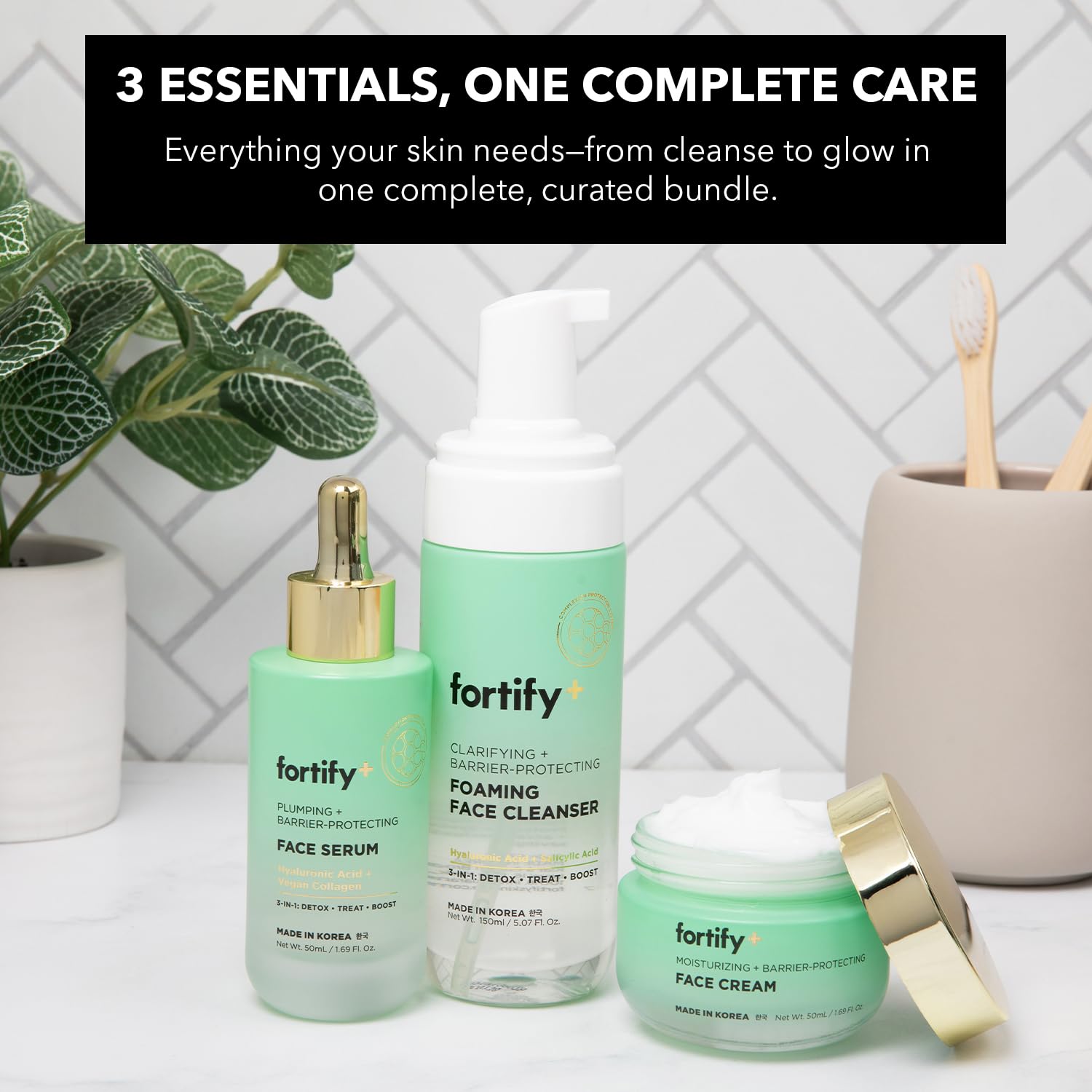 Fortify Skincare Core Routine Trio - Multi Purpose 3-In-1 Detox, Treat, Boost - Cica & Zeolite For Daily Hydration & Barrier Support - Dermatologist Tested, Korean Skin Care Set, Clean Beauty - 3 Pack