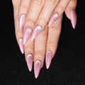 Gentle Claws Press On Nails - Pink Glitter| Bright Pink Glitter Velvet Nails, Medium Almond Shaped Press On Nails with Cat Eye Design for Women and Girls, 24 Pcs Reusable Fake Nails