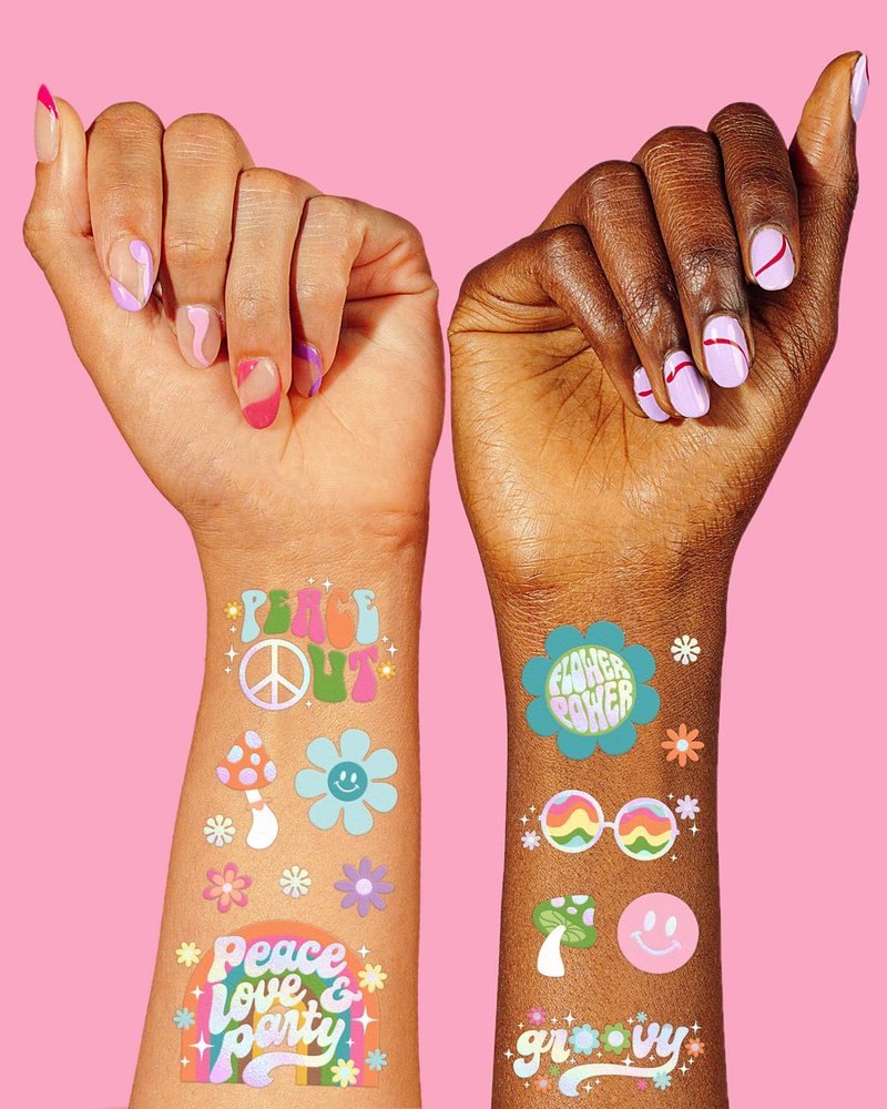 xo, Fetti Groovy Rainbow Birthday Party Temporary Tattoos - 52 Styles | Disco Party Supplies, Happy Pastel Birthday Decorations, 70s Baby Shower Favors, Cool Retro Peace Gift