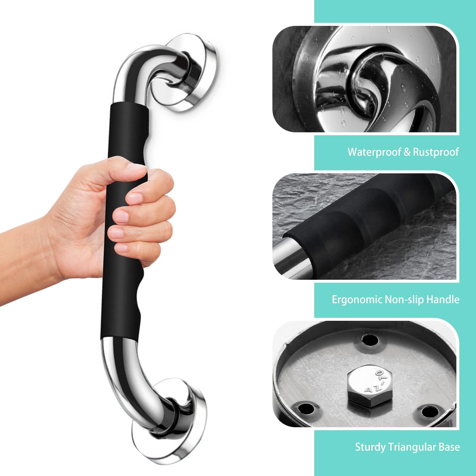 NSXAYIWE 12 Inch Grab Bars for Bathtubs and Showers, Anti Slip Shower Grab Bars for Seniors Wall, Holds up to 500LBs, Stainless Steel Shower Handle for Elderly and Disabled