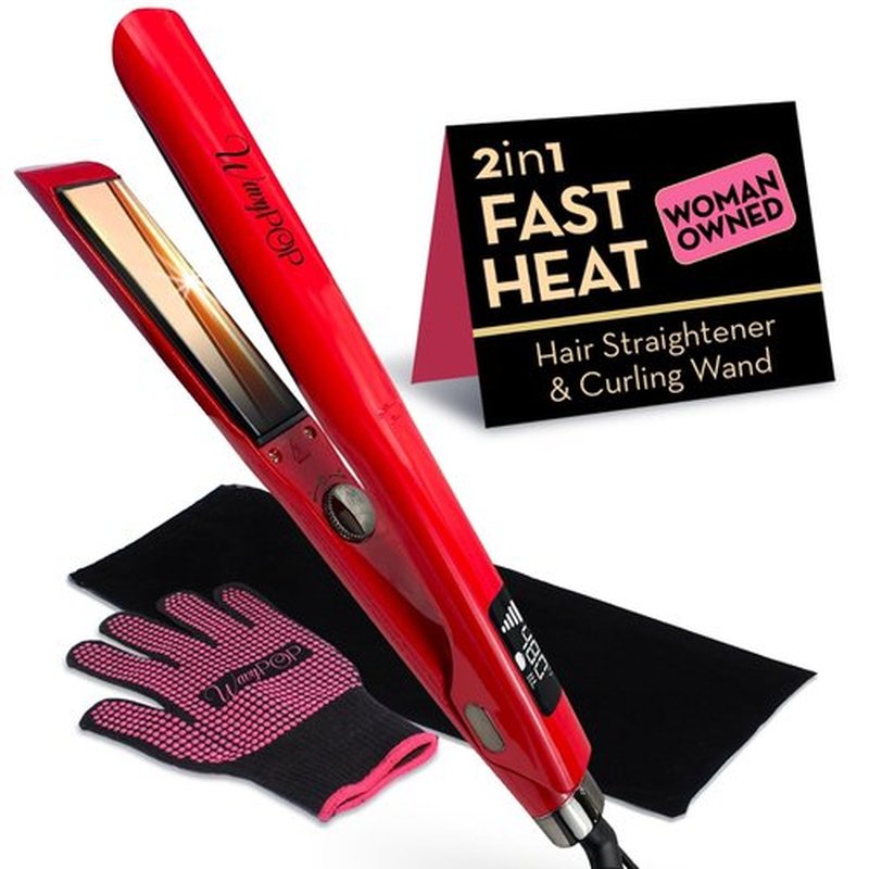 2 in 1 Professional Dual-Voltage Titanium Flat Iron Hair Straightener | up to 480°F | 10s Heat-Up | Straightening Iron & Hair Curling Wand 1.25" with Ceramic MCH Fast Heat, Auto Shut Off