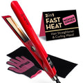 2 in 1 Professional Dual-Voltage Titanium Flat Iron Hair Straightener | up to 480°F | 10s Heat-Up | Straightening Iron & Hair Curling Wand 1.25" with Ceramic MCH Fast Heat, Auto Shut Off