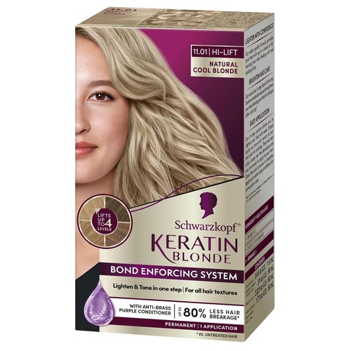 Schwarzkopf Keratin Blonde Hair Dye - 11.01 High Lift Natural Cool Blonde | Professional Permanent Color with Bond Enforcing System