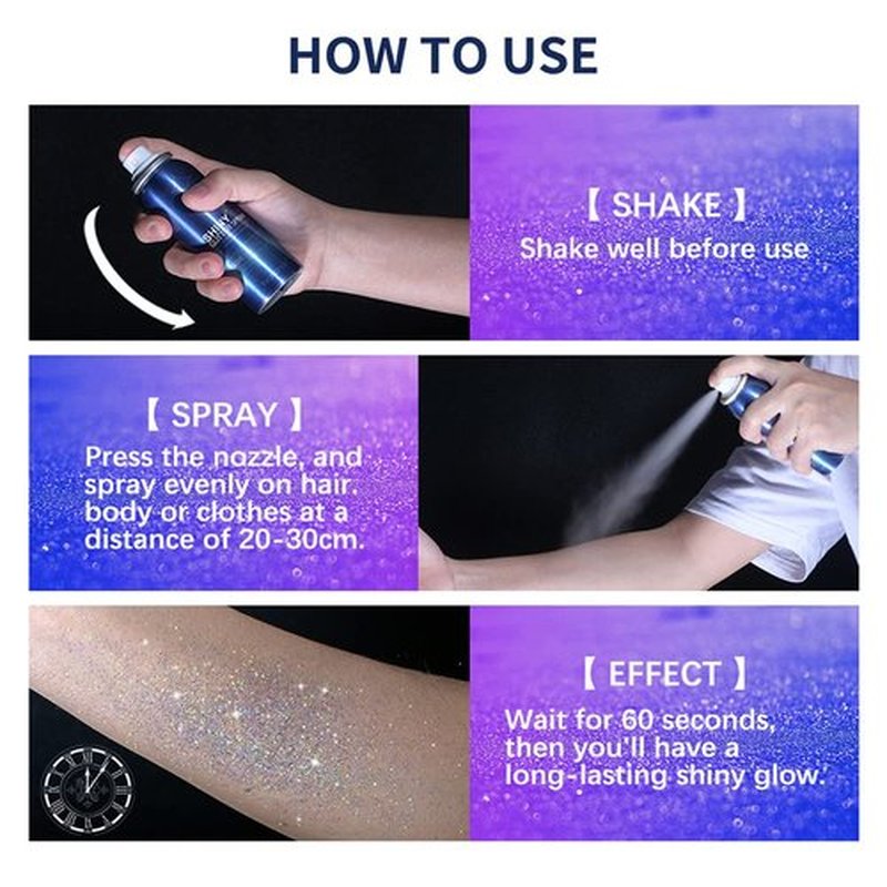 Body Glitter Spray for Hair, Body and Clothes - Long-Lasting Shimmer Suitable for Stage, Festival, Rave, Makeup, Prom - 60ML