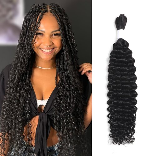 Human Braiding Hair Water Wave Bulk Human Hair for Braiding Bohemian Knotless 1 Bundle 50g 14inch No Weft 10A Brazilian Virgin Human Hair Extensions Curly Bulk Human Hair for Boho Braids