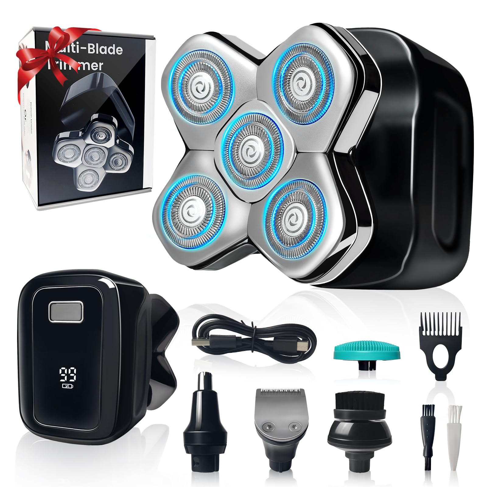 Head Shavers for Bald Men - 5-in-1 Electric Razor for Men, 5d Electric Shavers, Wet/Dry Bald Head Shavers with Led Smart Display, for Head Face Beard, IPX7 Waterproof