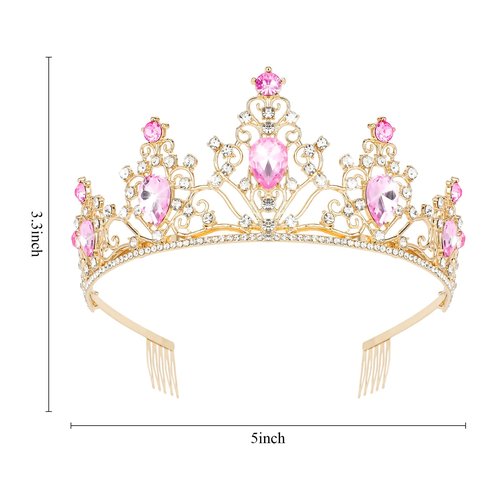 CAVETEE Pink Tiara and Crowns for Women Girls，Princess Tiara Rhinestone Crown Weeding Prom Birthday Queen Crown Headbands Birthday Party Hair Accessories for Girls