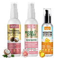 Coconut Heat Protectant Spray - Keratin Protein Hair Serum Anti Frizz Control Repair - Rose Water Moisturize Anti-Frizz Smooth Products (3PCS)