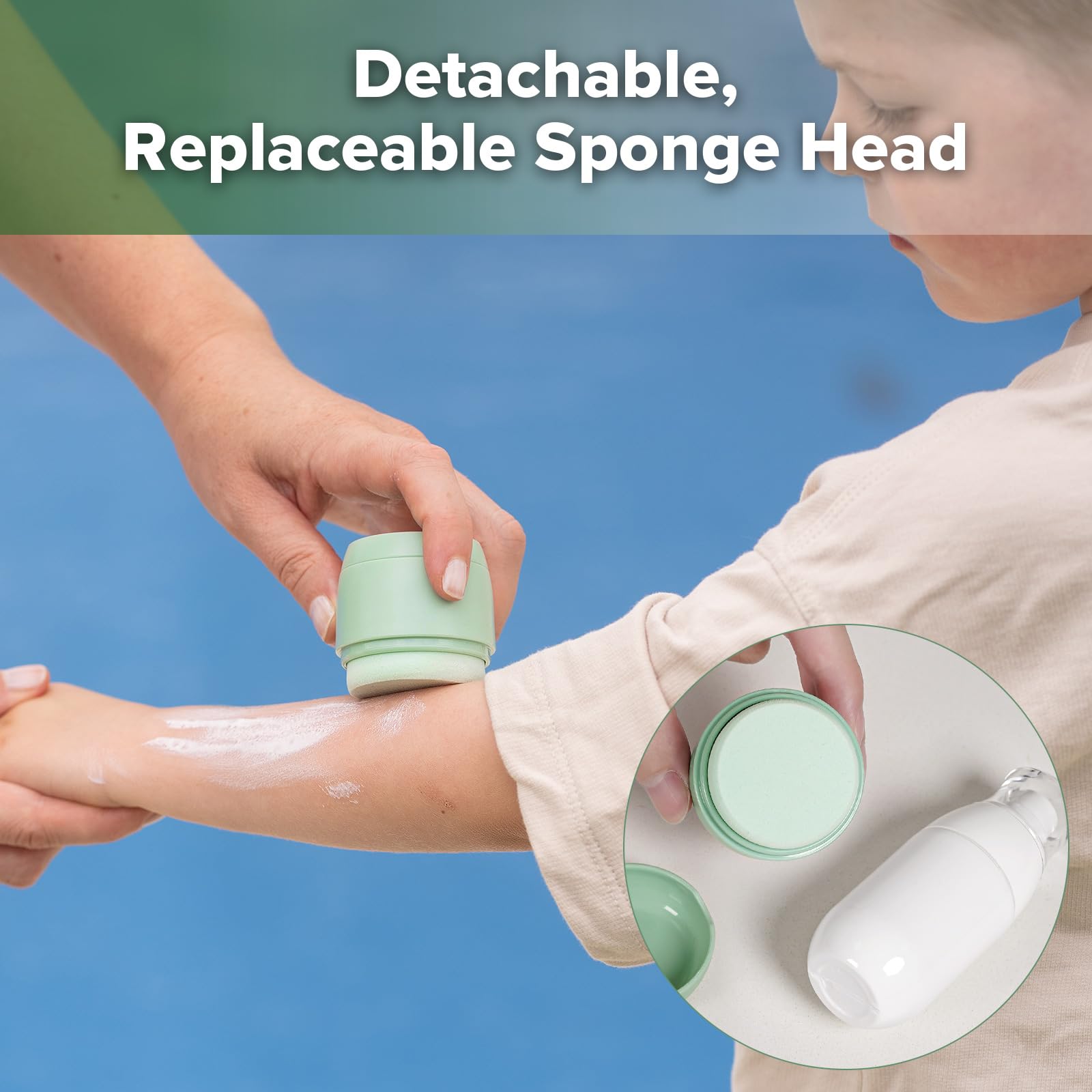 Haakaa Sunscreen Applicator for Kids, Refillable Pump Sunblock Dispenser with Soft Sponge Head, Leakproof Sunscreen Brush for Outdoor Travel, Park & Vacation, 1.7 oz, Extra Sponge Base Included