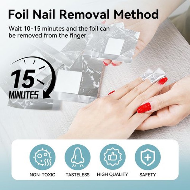 JODSONE Nail Gel Remover Foil Wraps Kit 300PCS, Soak Off Gel Polish Remover Foils with Built-in Cotton Pads, Includes 2 Nail Pushers & 2 Nail Strips for Salon or Home Use without Nail Polish Remover