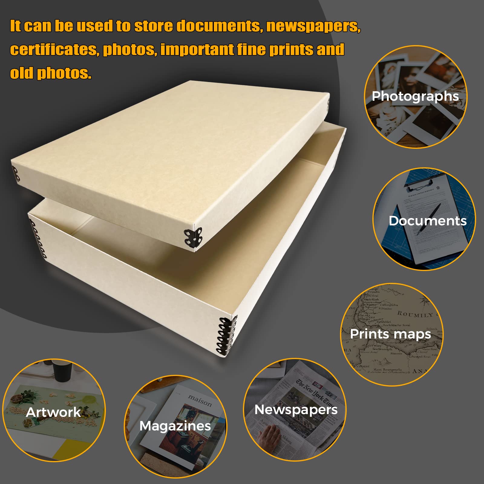 Golden State Art, Archival Drop Front Storage Box, Tan-11.75x17.75x3.75 In