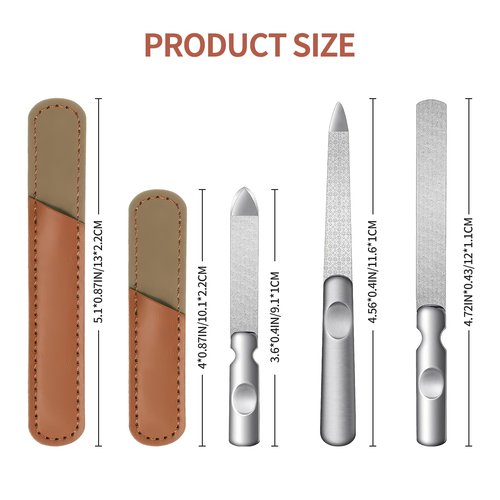 Metal Nail File (3 Pcs), Nail Files for Natural Nails & Toenails, Thick Nails Made of Stainless Steel, Double Sided Metal Nail Files with Anti-Slip Handle for Fingernail Toenail, Home or Salon Use
