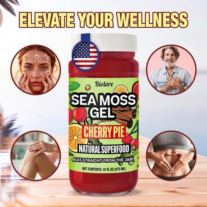 Biolore Sea Moss Gel - Cherry Pie Flavor, Vegan & Wildcrafted Superfood | 16 oz, No Added Sugar, Made in USA