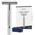 Gearhub Double Edge Safety Razor Reusable Stainless Metal Wet Shaving Razor with 10 Swedish Platinum Blades for Men Women Barber Bikini Armpit Hair, Silver GR131