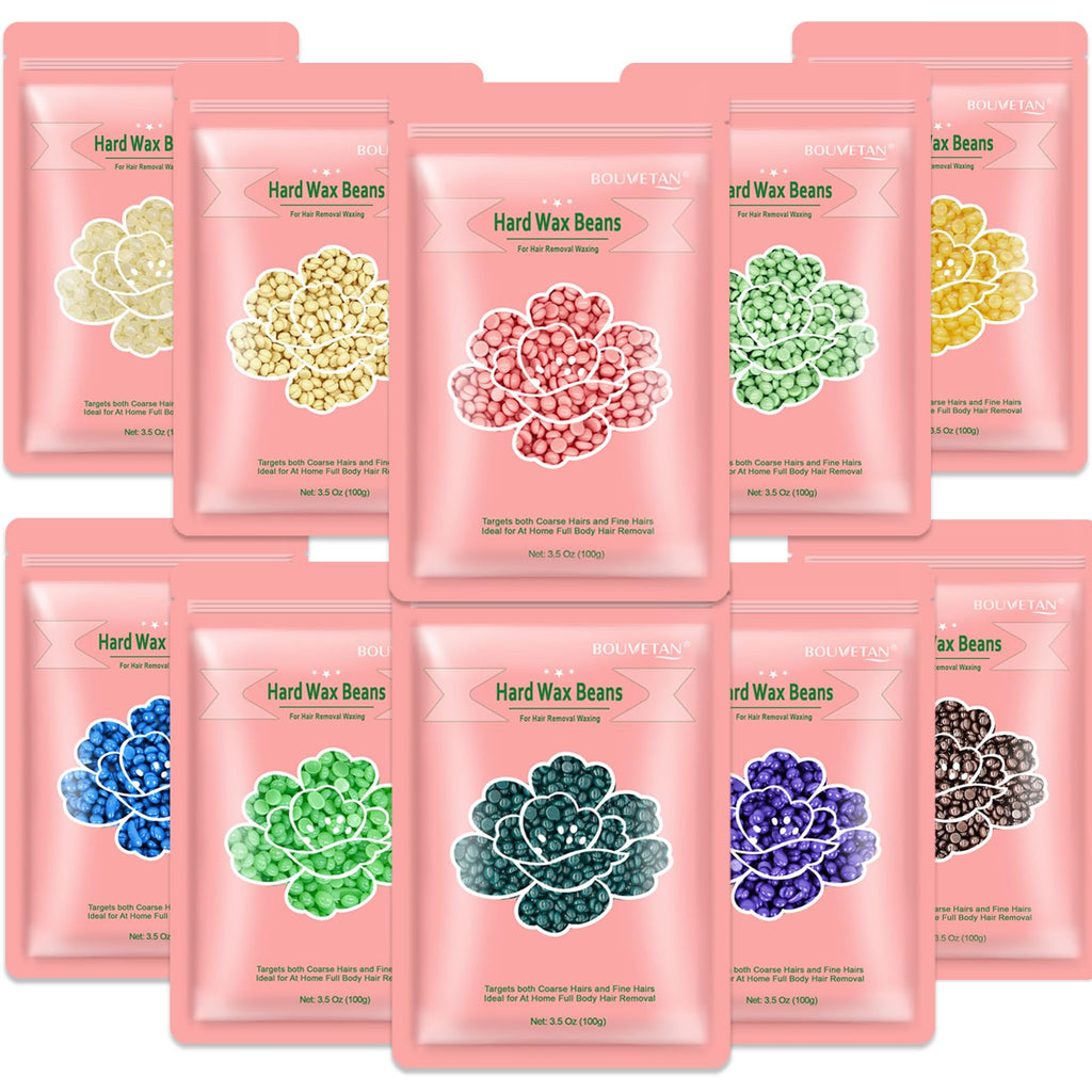 Bouvetan Hard Wax Beads 2.2 lbs, 10 Pack Variety Wax Beans for Hair Removal, Sensitive Skin, Ideal for Face, Eyebrows, Bikini, Underarms, Legs, Brazilian Waxing and Full Body