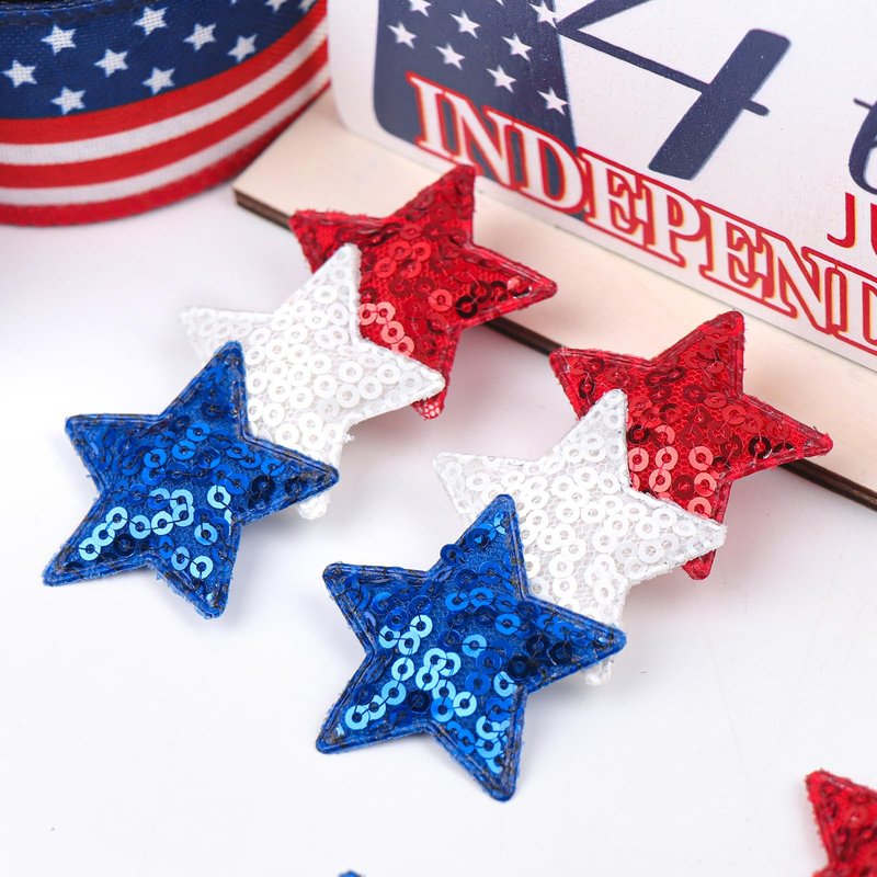 YanJie 4th of July Hair Bow Clips Blue Glitter Bow Red Star Hair Clips Hair Accessories White Sparkly Little Baby Alligator Clips Barrette Gift