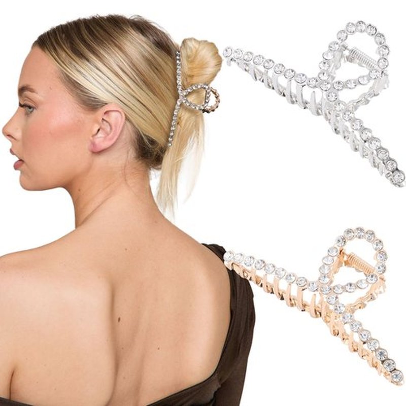 HAIMEIKANG 2 PCs Rhinestone Hair Clips for Women - Metal Claw Clips Strong and Large Hold Claw for Thick Hair, Gold and Silver Hair Clips