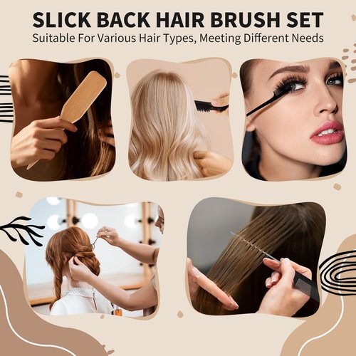 DEBETOOL 10-Piece Slick Back Hair Brush Set - Boar Bristle Hair Styling Tools Kit with Edge Brush & Wax Stick for Men Women, Kid