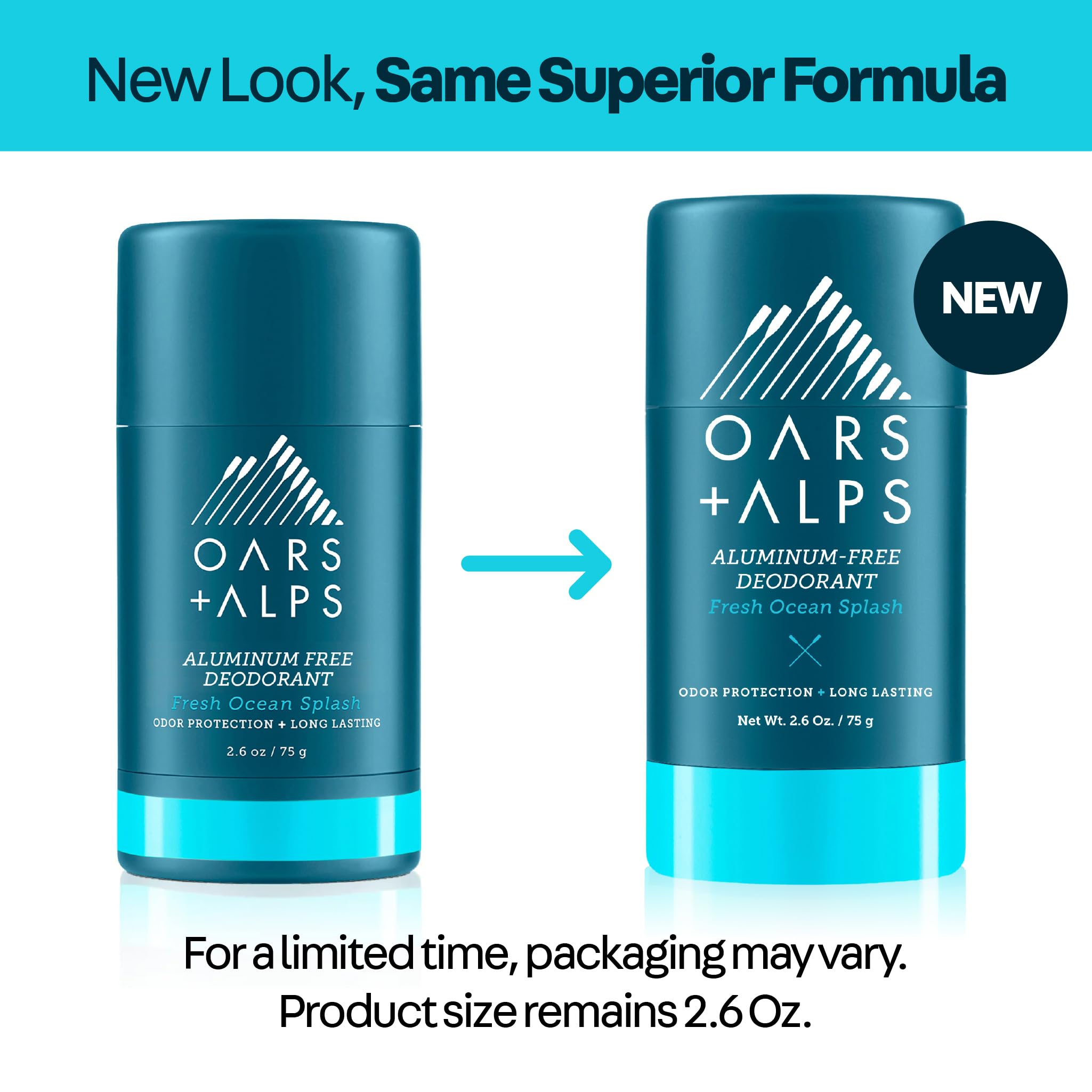 Oars + Alps Aluminum Free Deodorant for Men | Long Lasting Odor Protection, Clear & Free of White Residue, Anti-Chafing Smooth Glide, Dermatologist Tested, Fresh Ocean Splash, 3pk, 2.6oz