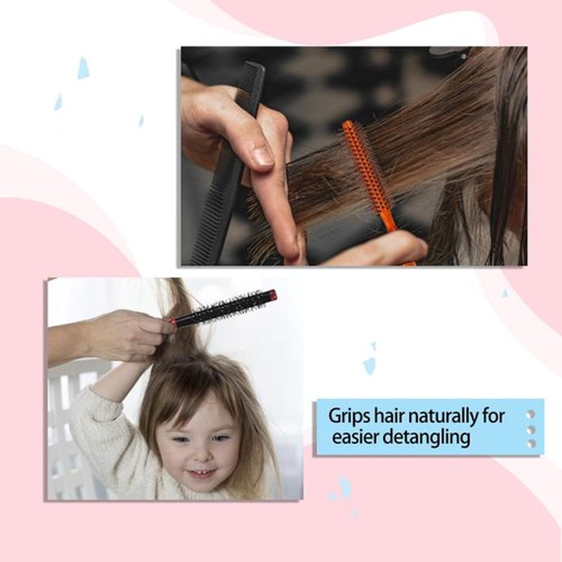 Mini Quiff Roller Brushes, 2 PCS Portable Curling Brushes with Wooden Handle and Nylon Bristles for Blow Drying, Styling Short or Thin Hair