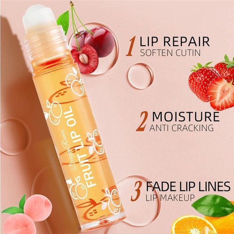 Baorder 6Pcs Roll-On Lip Gloss Set,Fruit Flavored Roll On Rollerball Lip Oil,Transparent Plumping Lip Gloss,Non Toxic Lip-Makeup Set