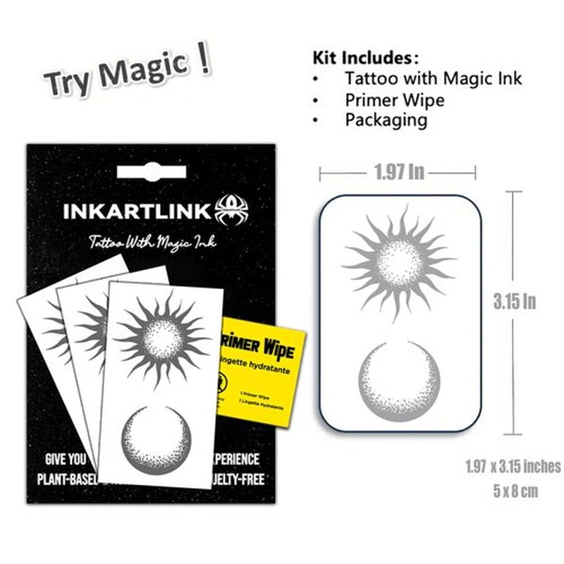 INKARTLINK Semi Permanent Tattoos, 3 Small-sized Temporary Tattoo Stickers for Valentine's Day, Perfect for Couples, Party Favors, Waterproof, Realistic, No Adhesive, Lasts 1-2 Weeks (Sun and Moon)