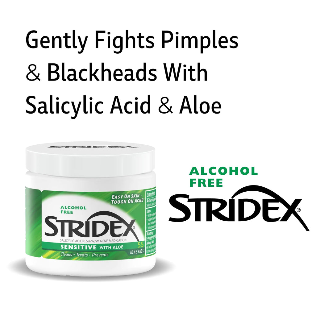 Stridex Acne Pads Sensitive With Aloe Alcohol-Free, 55 Count (Pack of 2)