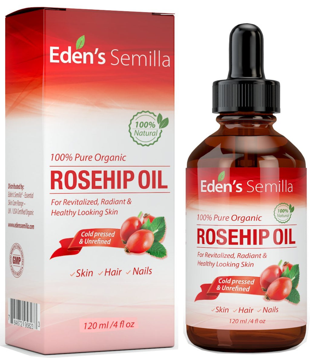 100% Pure Rosehip Oil - 4 OZ - Certified ORGANIC - Cold pressed & unrefined - NON Greasy HIGH absorbency - Use daily - nourishes, hydrates and visibly reduces fine lines, scars, stretch marks and skin