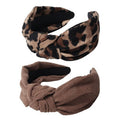 Cuizhiyu 2PK Leopard Print Knotted Headbands for Women Cute Wide Top Knot Headband Fashion Corduroy Knot Headband Leopard Hair Accessories