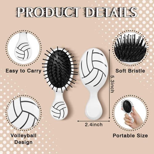 12 Pcs Volleyball Mini Detangler Brush, Mini Travel Hair Brush, Bristles Plastic Detangling Brush,No Tangle Soft Flexible Bristles for Straight, Curly, Thick Hair for Volleyball Team Gift Sport Party