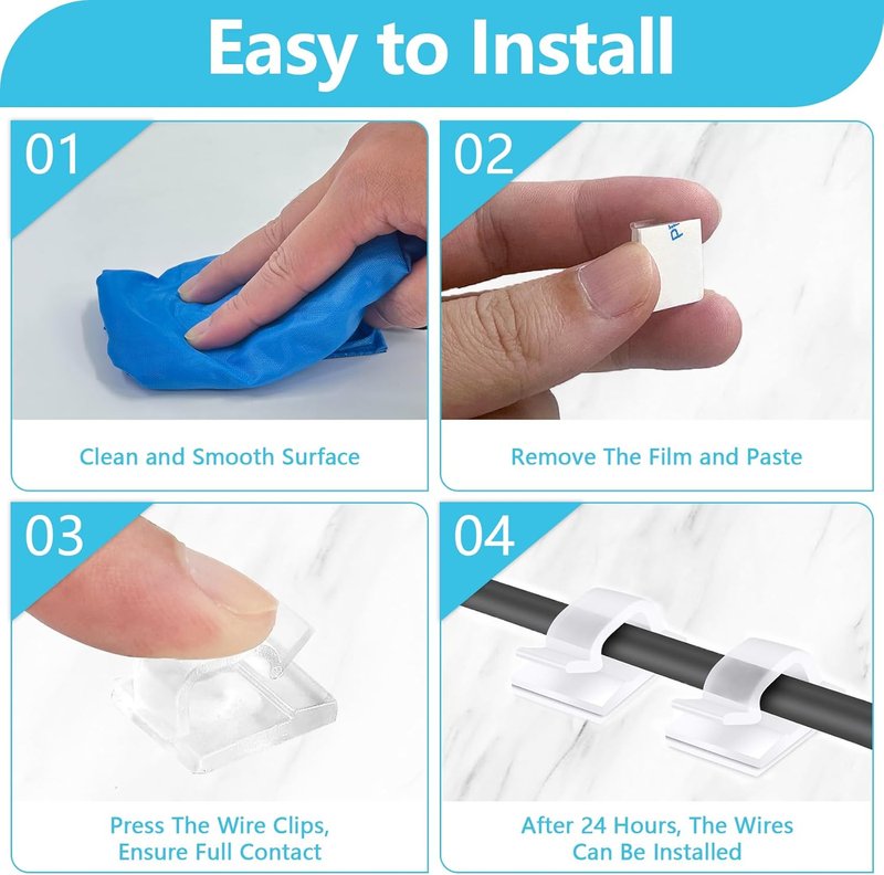 Abnii Cable Clips - 100PCS Adhesive Wire Organizers for Strong Wall & Desk Management | Clear Small