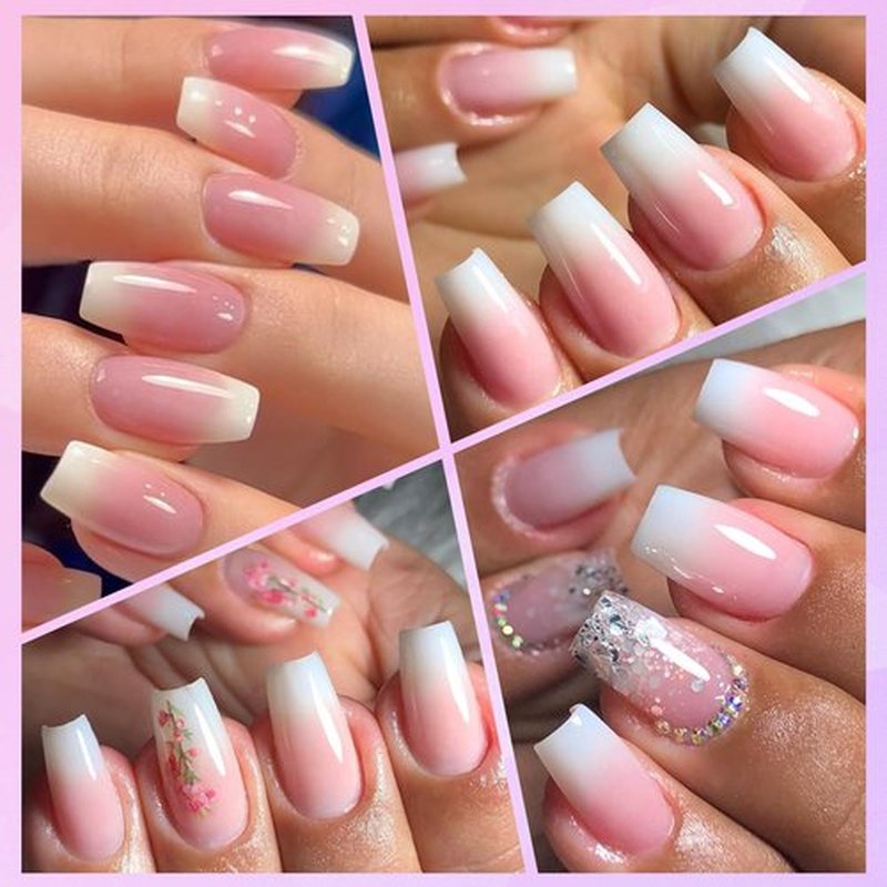 Lifextol 120PC Ombre Coffin Press on Nails Medium Fake Nails Press ons Glue on Nails with Glue Adhesive Tabs, 12 Size Acrylic Nails Press on Nails Coffin False Nail Tips Stick on Artificial Fingernail