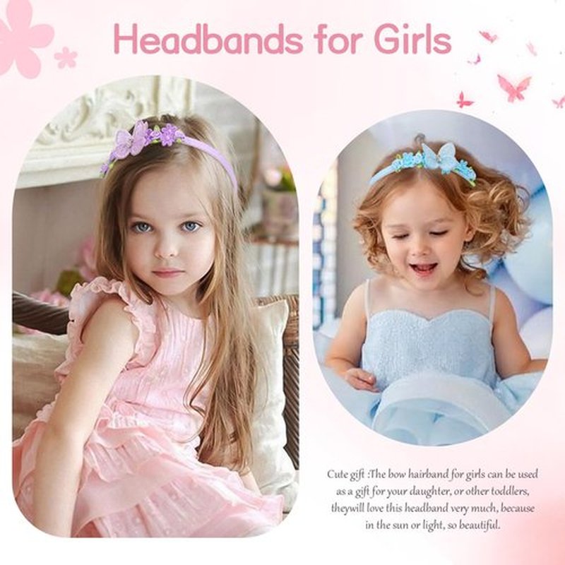 OAOLEER 4PCS Headband for Girls, Flower Headbands Floral Hair Bands Non Slip Hoops Accessories for Girls Toddlers Kids Teens Children(Butterfly Headbands, 1 Count (Pack of 4))