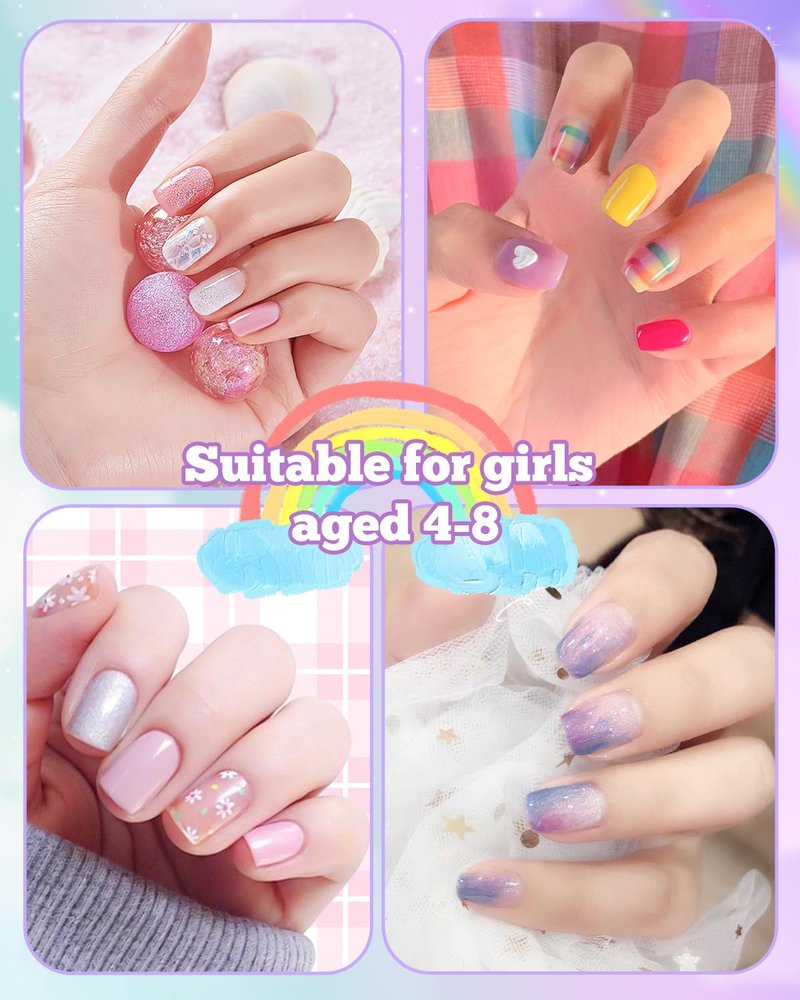 krofaue Kids Nail Tips with Handle - 240Pcs Soft Gel Press on Nails for Girls & Children for Easy DIY Nail Tips Art, 12 Sizes Fingernail Decoration (4-8 years old)