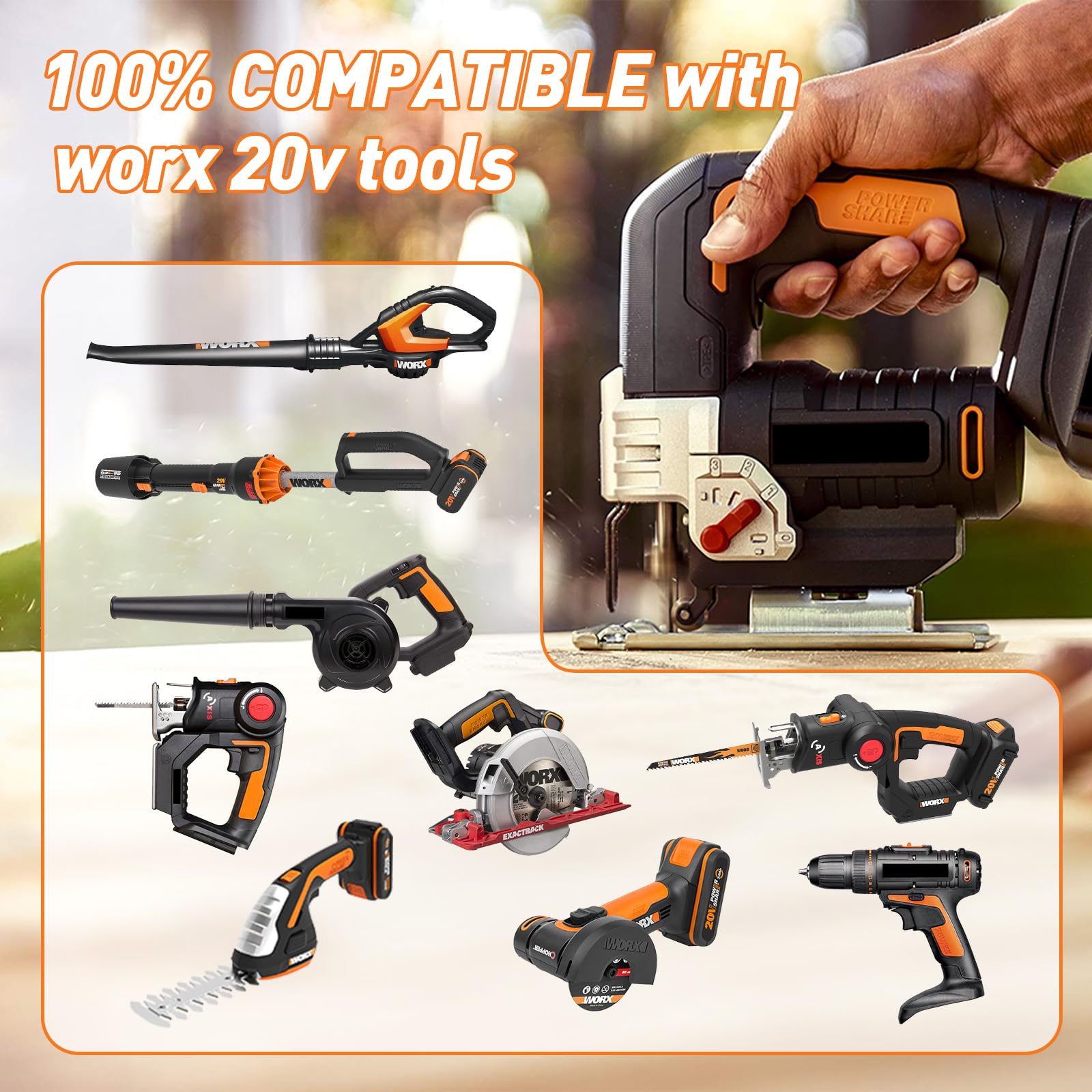 2Packs 4.0Ah WA3575 Replacement for Worx 20V Battery Power Share Max Lithium-ion Battery Compatible with Worx Battery 20 Volt WA3520 WA3525 WA3669.2 WG251s WG255s WG540s WG890 WG891 Cordless Tools