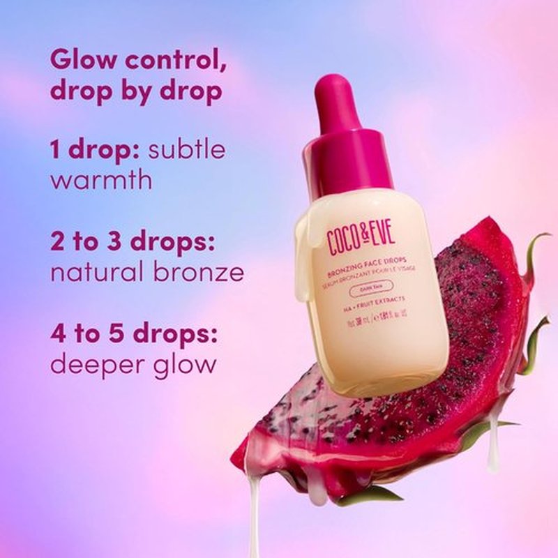 Coco & Eve Self Tanning Drops - Dark Gradual Face Tanner with Hyaluronic Acid for Natural Glow | 1 Fl Oz