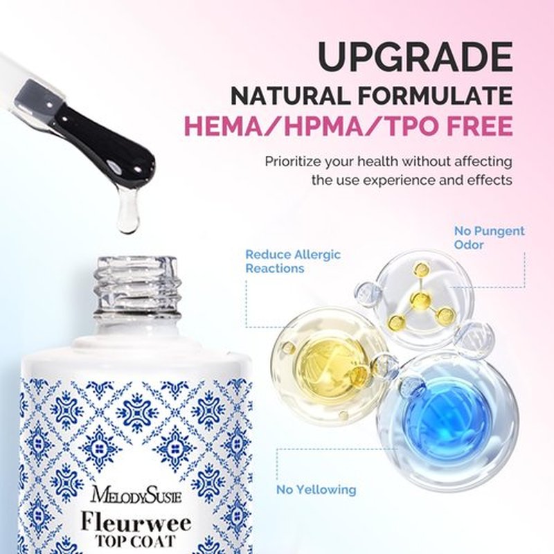 MelodySusie Fleurwee No Wipe Glossy Top Coat & Base Coat Gel Nail Polish Hema Free 21 Non Toxic Soak off UV Long Lasting No Chip Gifts for Women Finger Toe Nail Polish