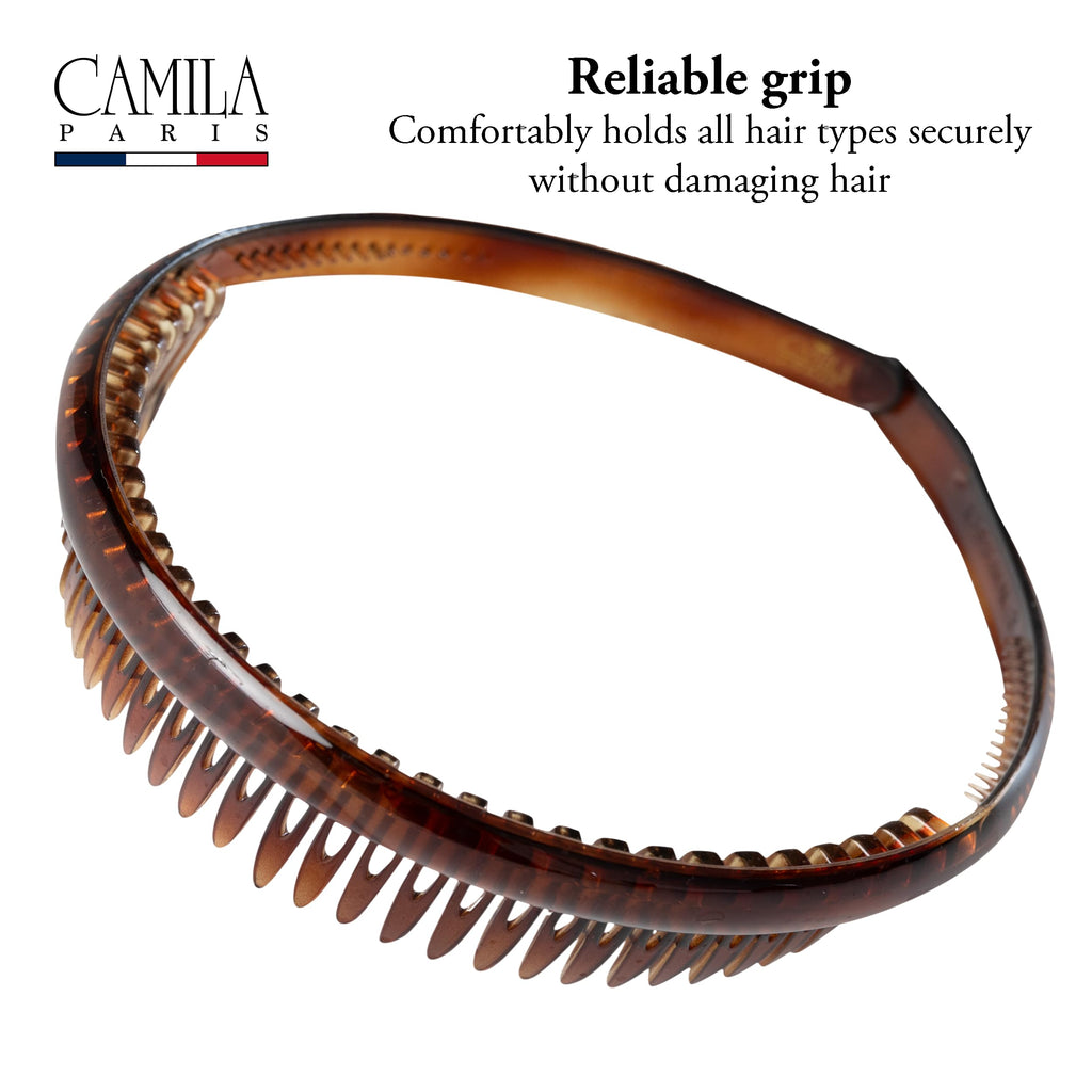 Camila Paris AD109 French Headband for Women Tortoise Shell, Strong Hold Grip Women's Hair Band, Very Flexible, No Slip and Durable Styling Girls Hair Accessories, Made in France