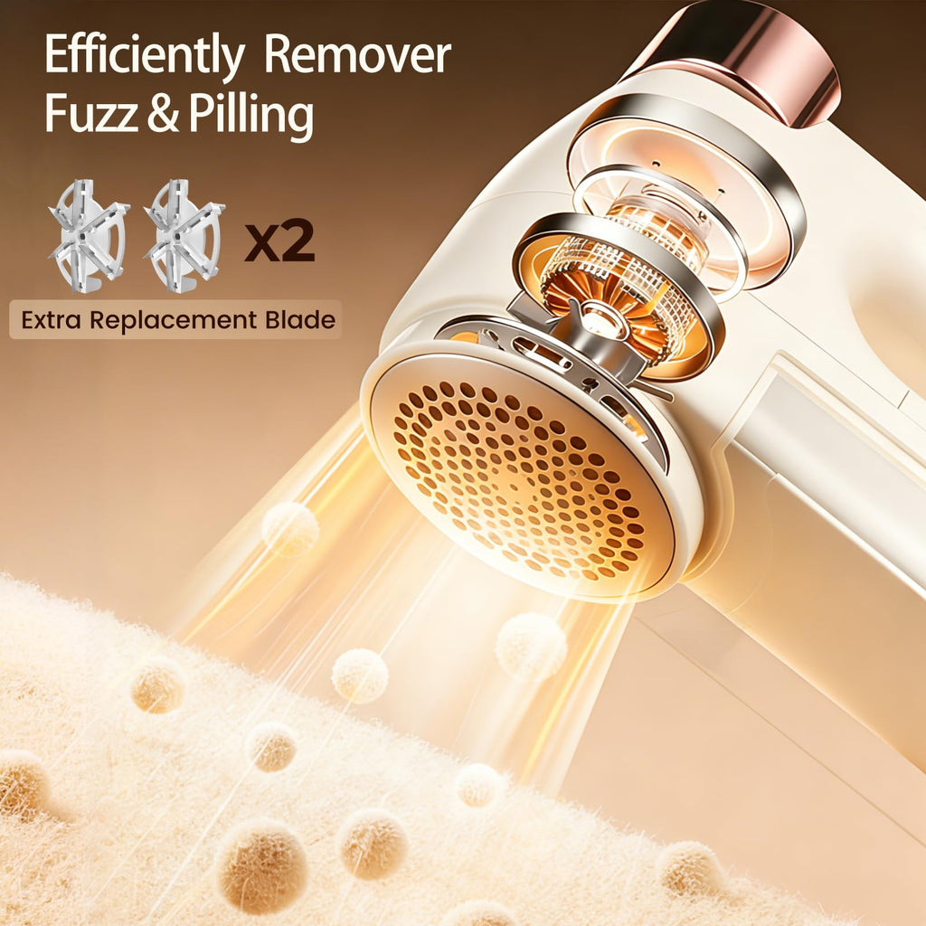 Poputra Fabric Shaver, Lint Shaver with Lint Brush, 3-Speed Sweater Shaver to Remove Pilling for Clothing, 6 Leaf Blade, LED Display, Electric Lint Remover for Furniture, Blanket, Couch (Beige)