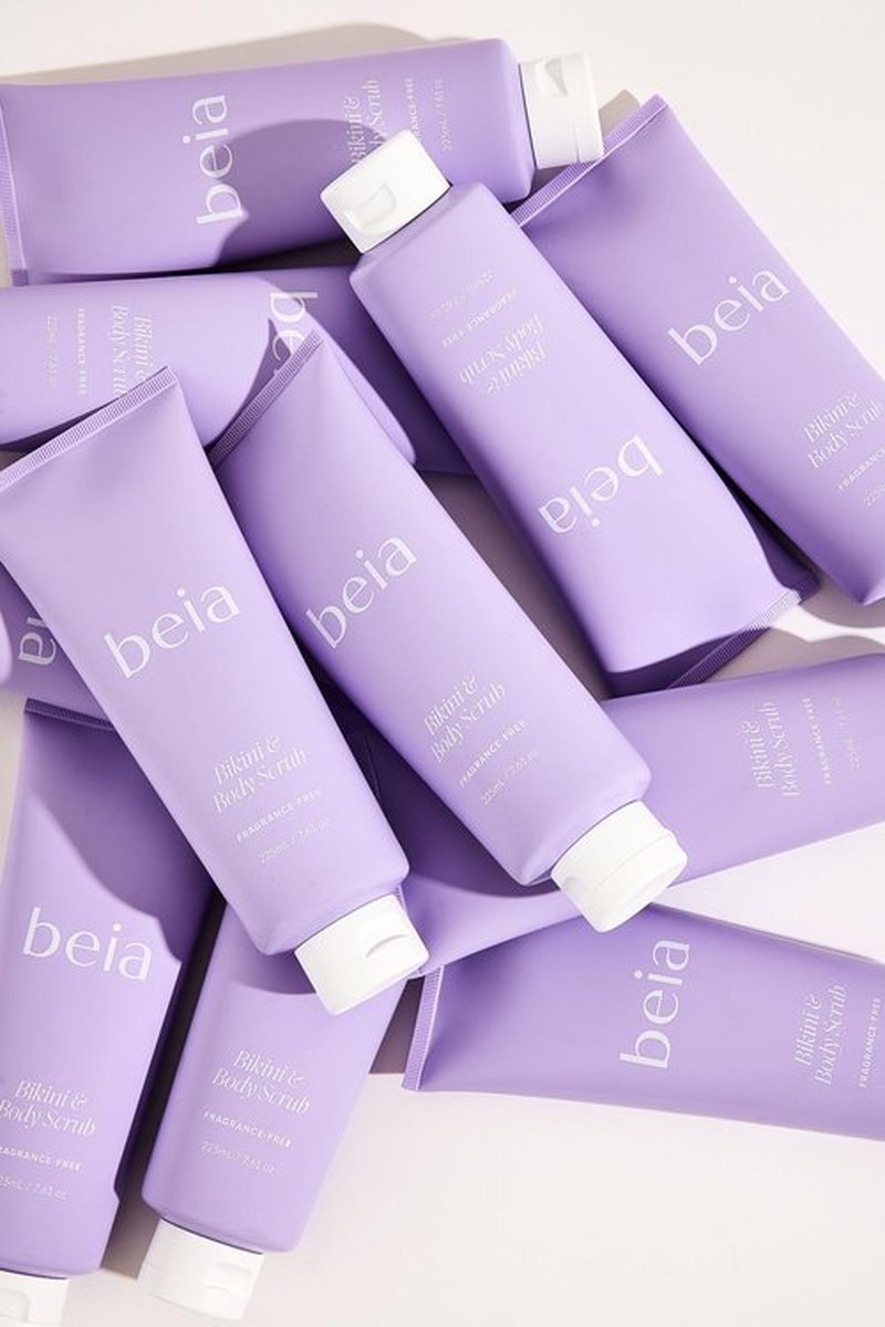 Beia Bikini & Body Scrub - Gentle Exfoliating Body Scrub with Glycolic Acid & Rice Extract - Fights Ingrown Hairs KP Bumps & Dry Skin - Hydrating & Soothing for Sensitive Skin 7.6 Oz
