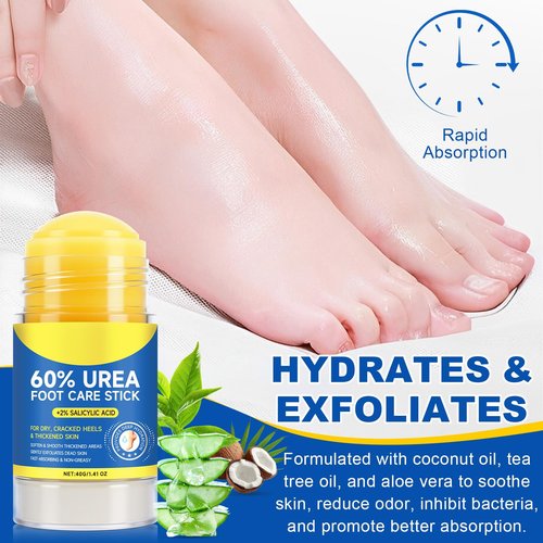 leyosger Urea Cream Stick 60% plus Salicylic Acid 2%, Maximum Strength Urea Foot Cream for Dry Cracked Feet, Knees, Elbows, Hands, Exfoliating Dead Skin, Softening Skin Moisturizer (1PC, 40G)