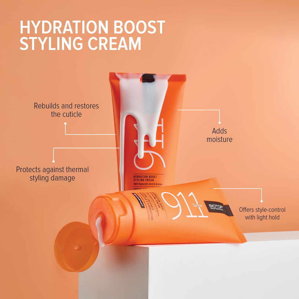 Biotop Professional 911 Quinoa Hydrating Styling Cream - Made with Quinoa and Hyaluronic Acid - Moisturizing and Smoothing for Frizz Control and Hair Styling - (6.08 oz/180 ml)