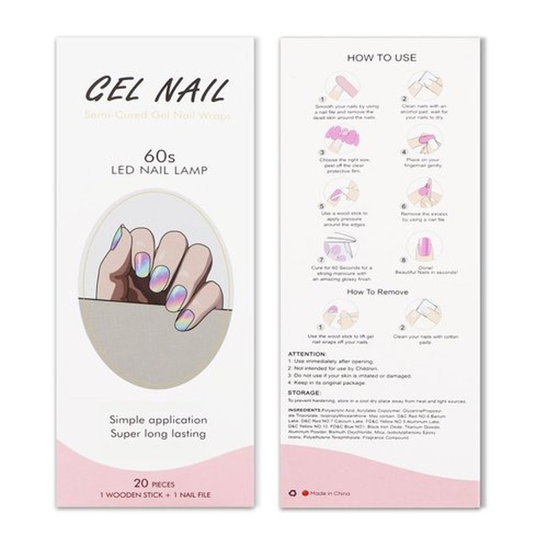 JMEOWIO Gel Nail Stickers Rainbow Glitter Semi Cured Gel Nail Strips Wraps UV/LED Nails Art Design Decoration Accessories