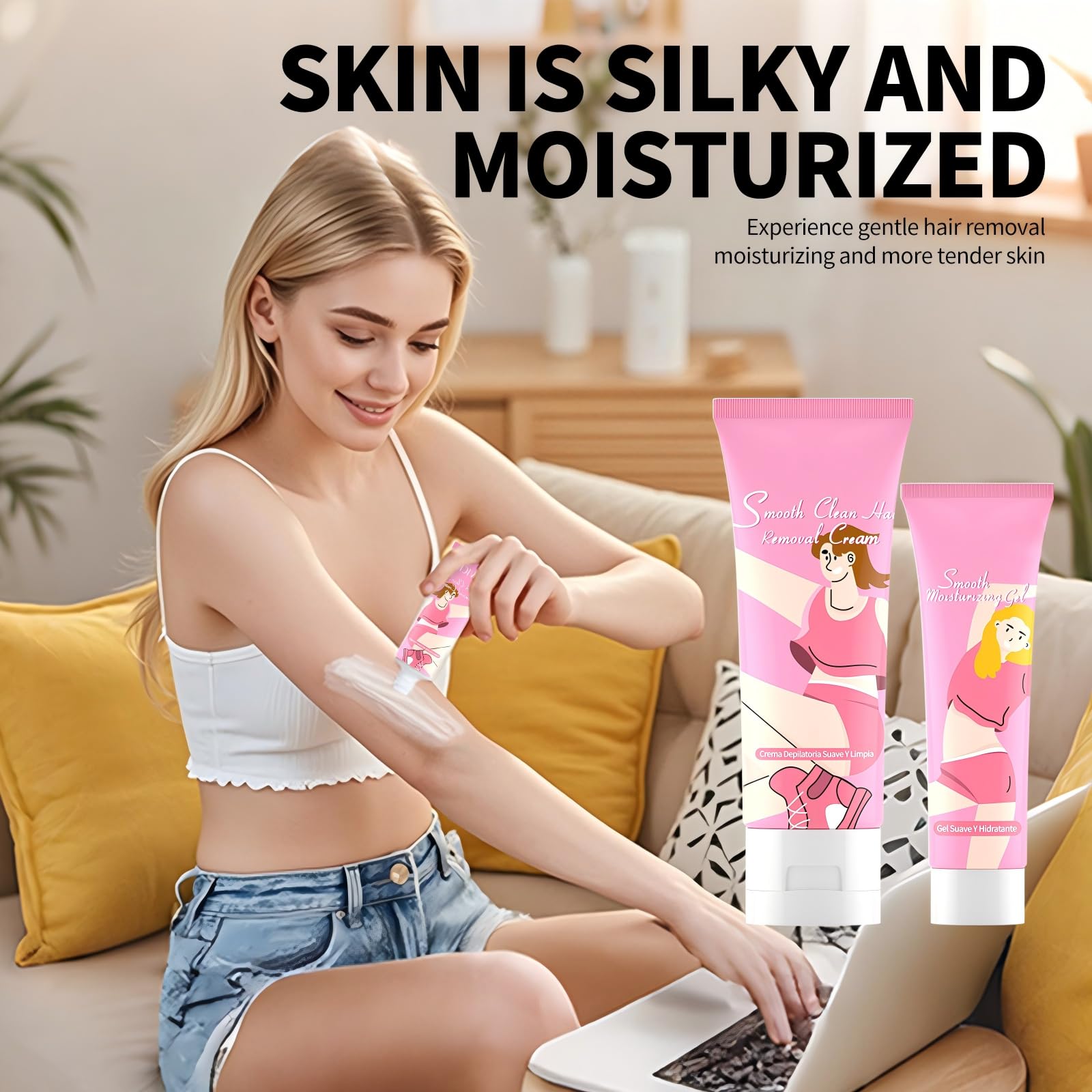 Gowwim Hair Removal Cream for Women, Body Hair Remover Cream with Aloe Vera & Vitamin E, Gentle Depilatory Cream for Sensitive Skin, Bikini Legs Face, 2-in-1 Hair Removal + Moisturizing - 2.71 Fl Oz