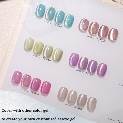 Fcozpjk Jelly Glass Cat Eye Gel Polish with Magnet, 4Pcs Silver Shimmer White Glassy Gel Polish Gold Cateye Magnetic Nail Gel Reflective Translucent Sheer Nail Polish Salon DIY Home Manicure 8ML
