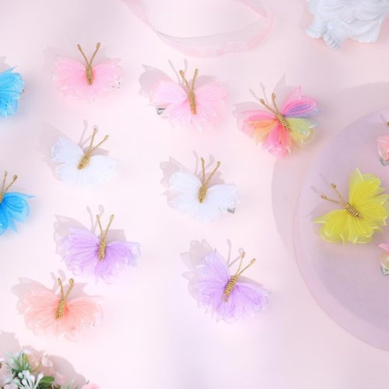 Oaoleer 16PCS Mini Butterfly Hair Clips, 2" Tulle Mesh Hair Bow Pins Colorful Butterfly Hair Barrettes Wedding Hair Accessories for Baby Girls