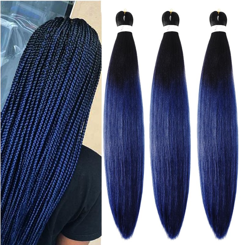 Xiaofeng Prestretched Braiding Hair Extensions Ombre Dark Blue Yaki Texture Braid Hair for Box braids 26 Inch Synthetic Braids Extension B20